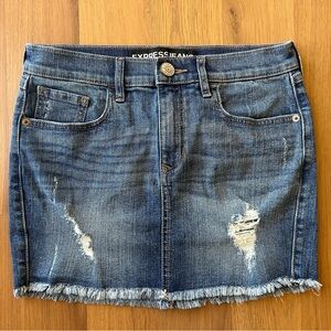 Express Jeans distressed stretch denim jean frayed hem mini skirt XS 00